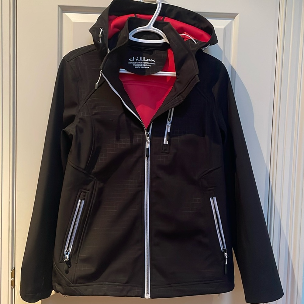 Chillax sz M medium Black with white accents hood good windbreaker style jacket
